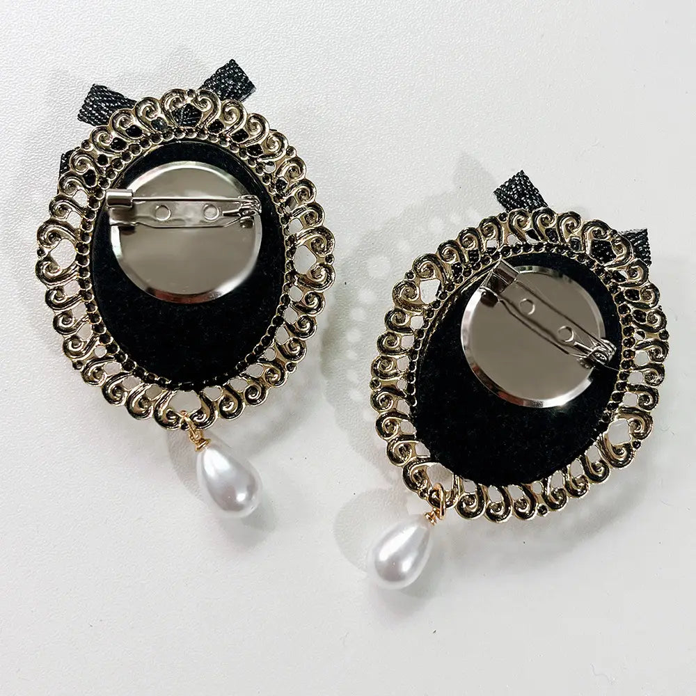 Elegant Black Bow Pearl Brooch