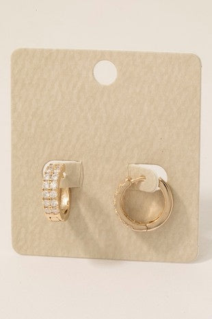 Rhinestone Square Studs Hinge Hoop Earrings