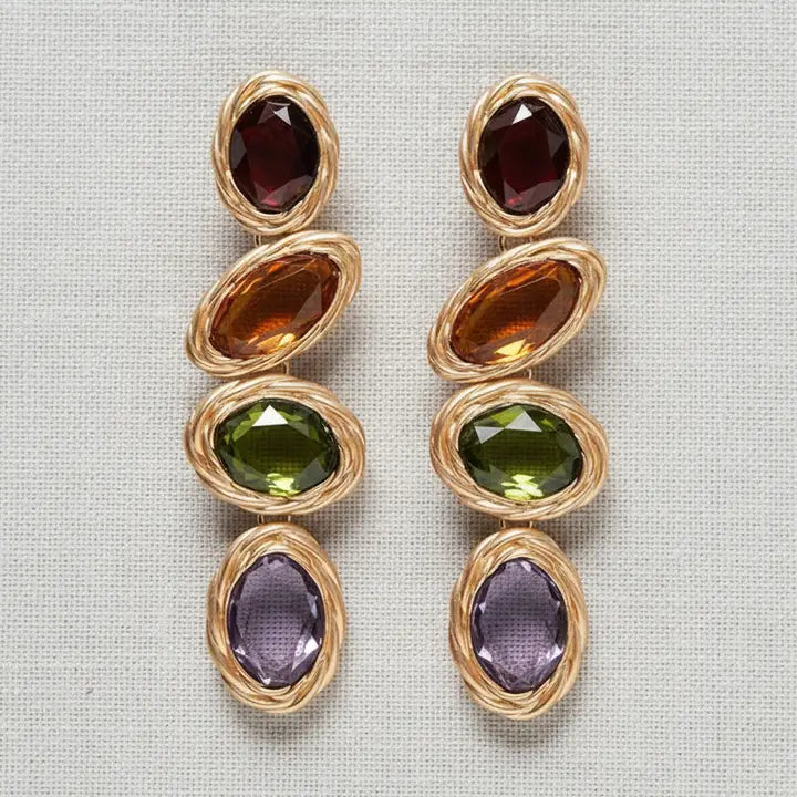 Colorful Rhinestone Oval Drop Earrings