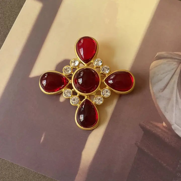 Red Baroque Rhinestone Brooch