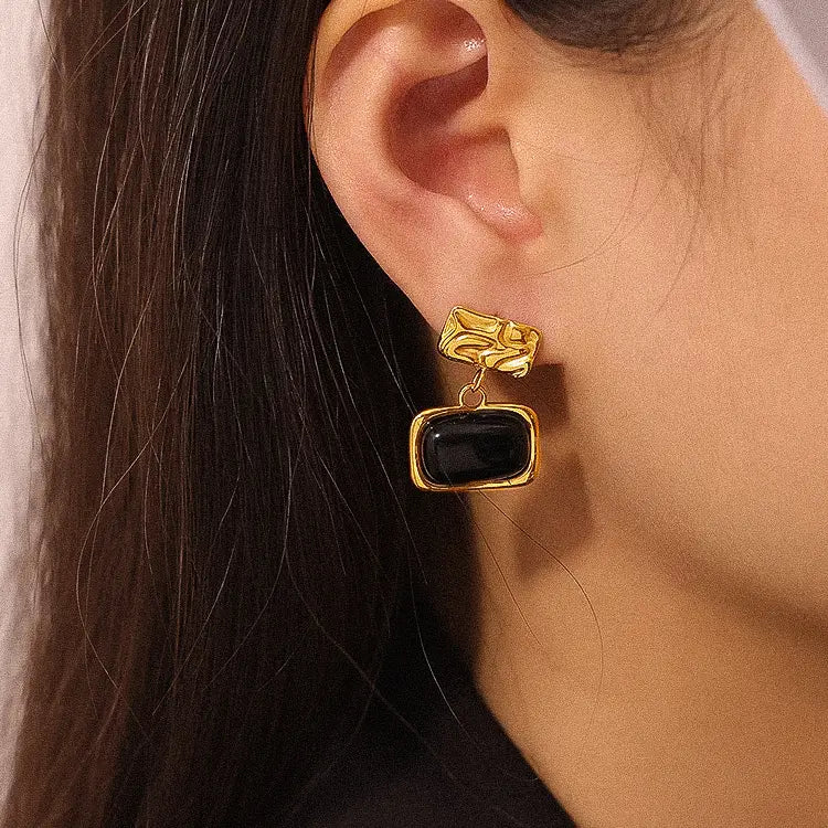 Juniper 18K Gold Non-Tarnish Black Square Dangle Earring