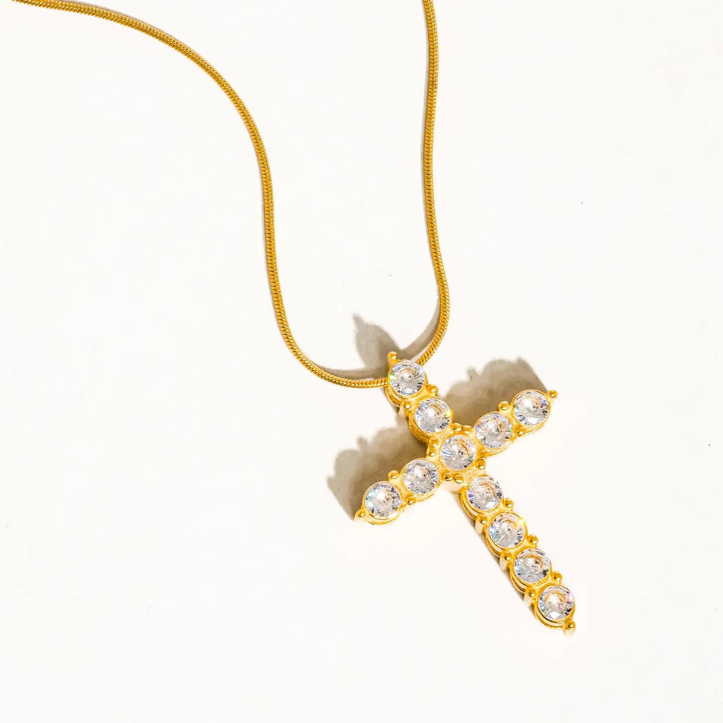 Raven 18K Gold Non-Tarnish Cz Cross Necklace
