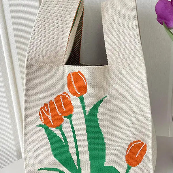 Beige Tulip Polyester Bag