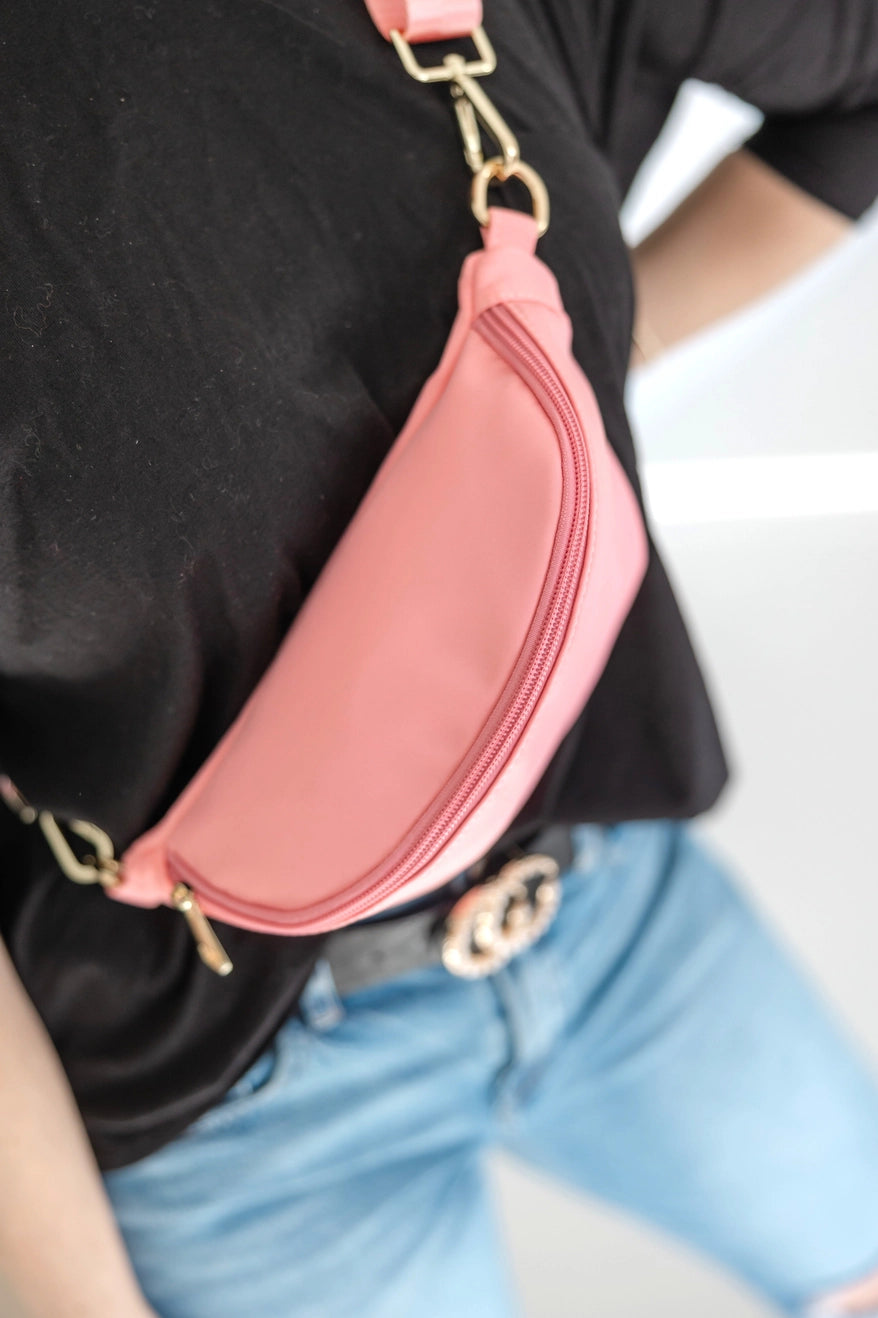 Light Pink Nylon Sling Bum Hip Bag with Strap