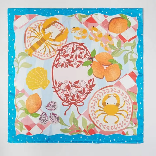 Seaside Crab Lobster Shrimp Feast Square Bandana Scarf