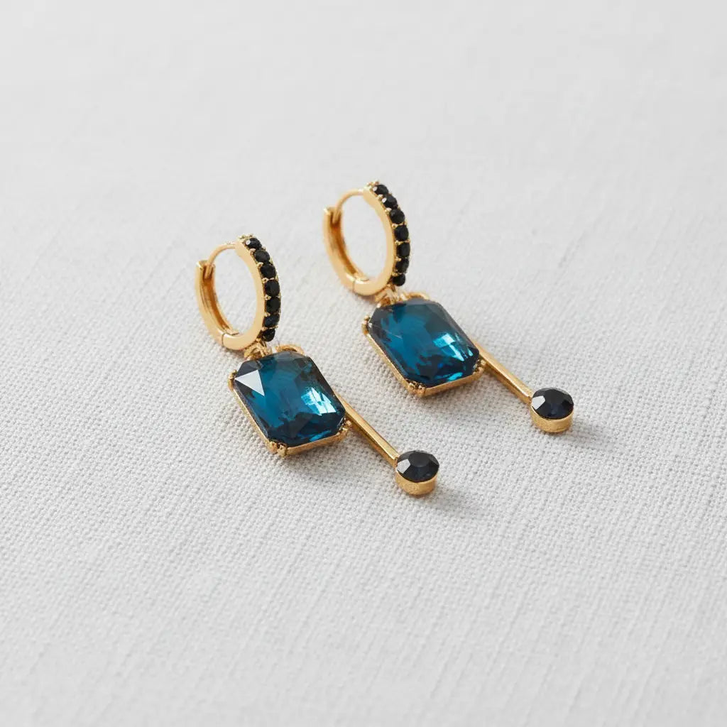 Vintage Blue Rhinestone Geometric Earrings