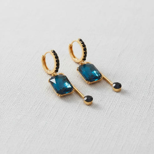 Vintage Blue Rhinestone Geometric Earrings