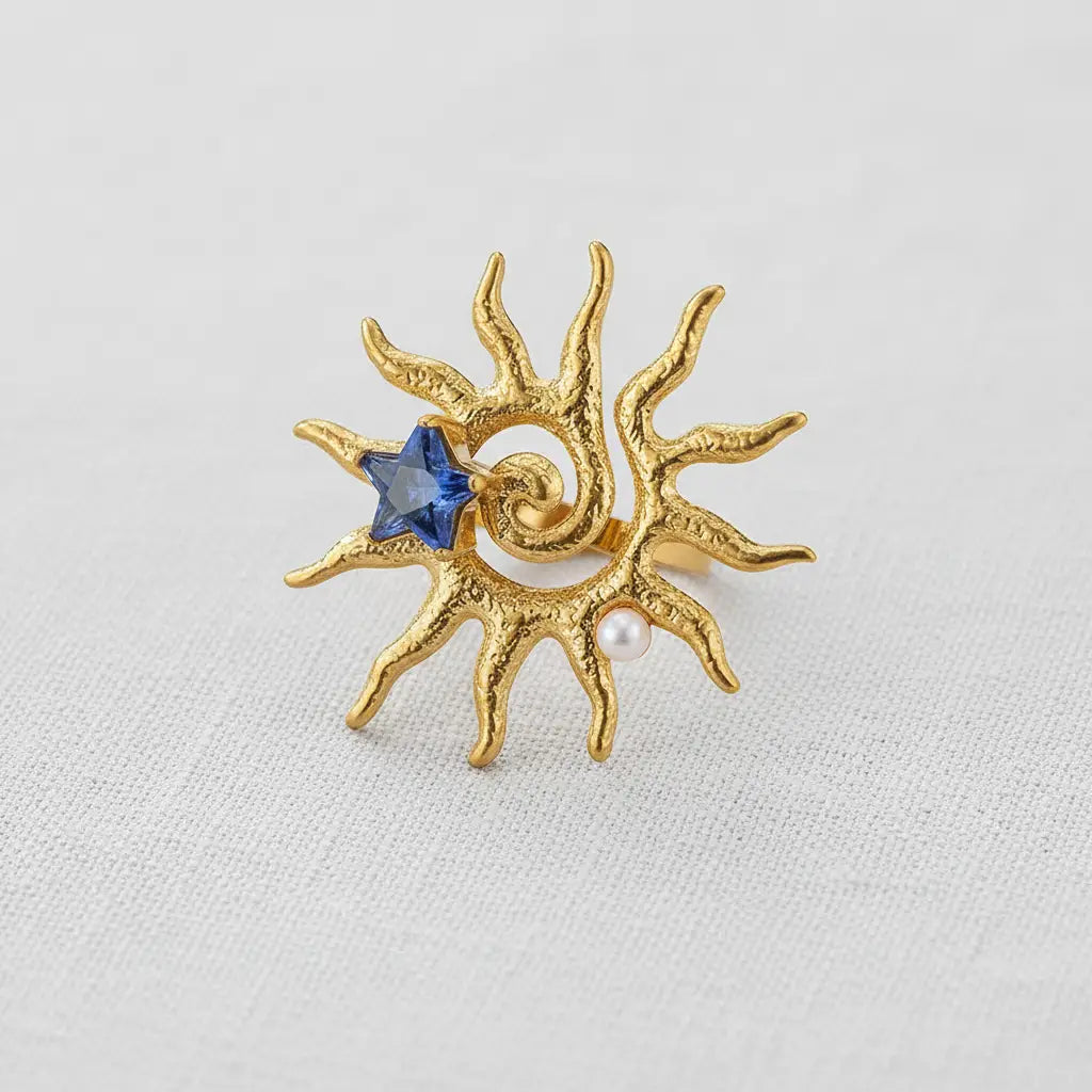 Geometric Pearl Cubic Zirconia Open Ring