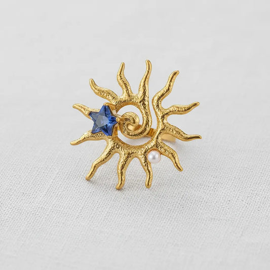 Geometric Pearl Cubic Zirconia Open Ring