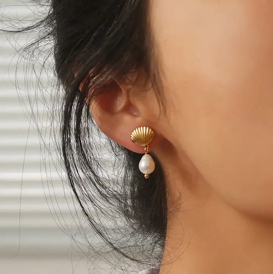 Aurillac 18K Gold Non-Tarnish Petite Shell Pearl Earrings
