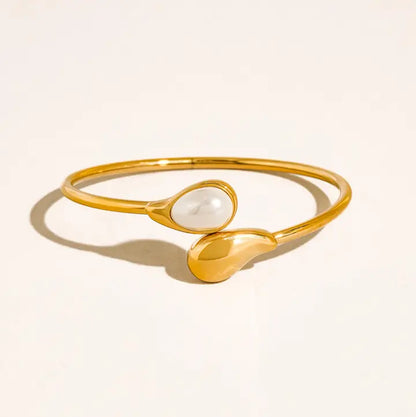 Harbor 18K Gold Non-Tarnish Open Cuff Stone Bracelet