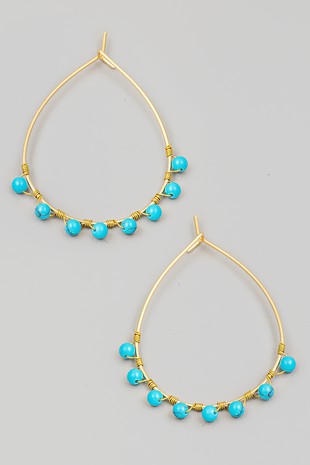 Glass Beaded Wire Teardrop Hoop Earrings