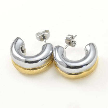 Two-Tone Medium Hoops Tarnish-Free Bold Open Hoop Earrings