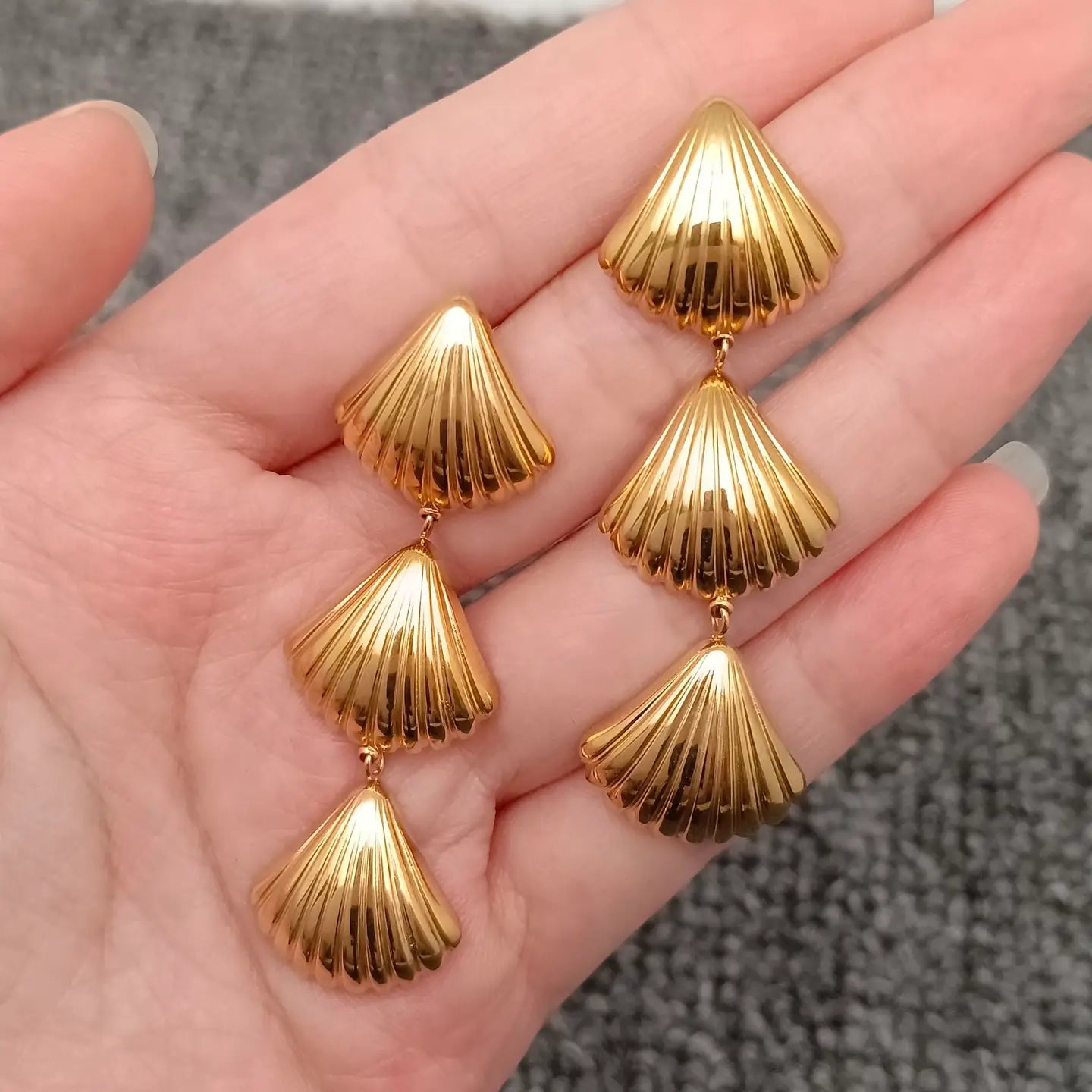 Triple Scallops 18K Gold Plated Dangle Earrings