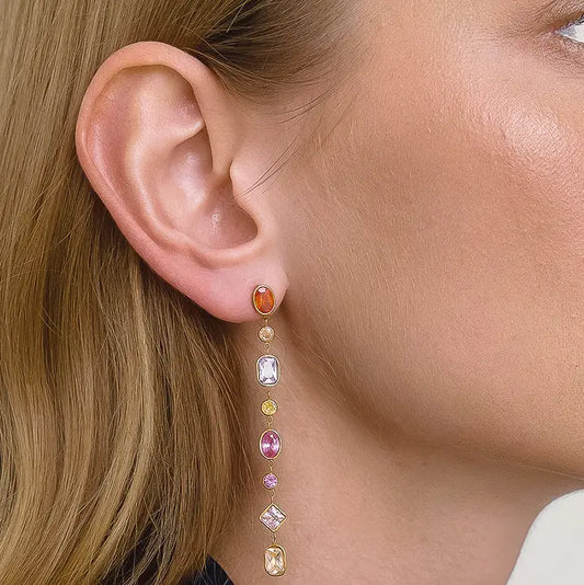 Islaine 18K Gold Non-Tarnish Multicolor Cz Drop Earrings