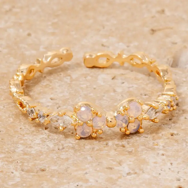 Gold Dipped Cz and Opal Studs Open Band Ring