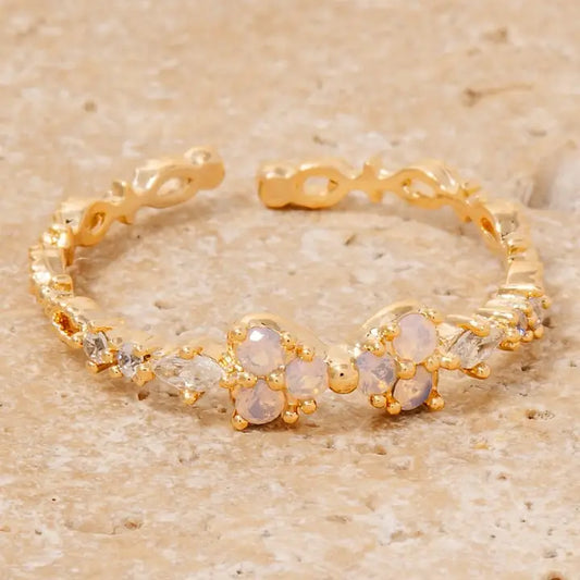 Gold Dipped Cz and Opal Studs Open Band Ring