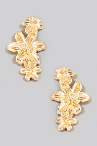 Gold Flower Dangle Studs