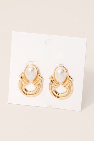 Geometric Pearl and Gold Studs