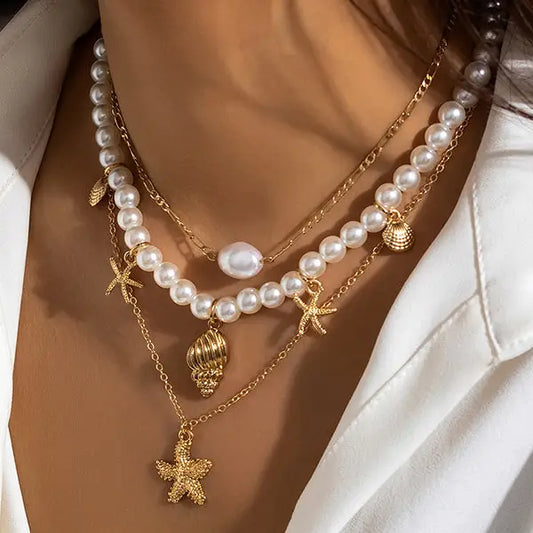 Pearl Starfish and Seashell 3pc Necklace