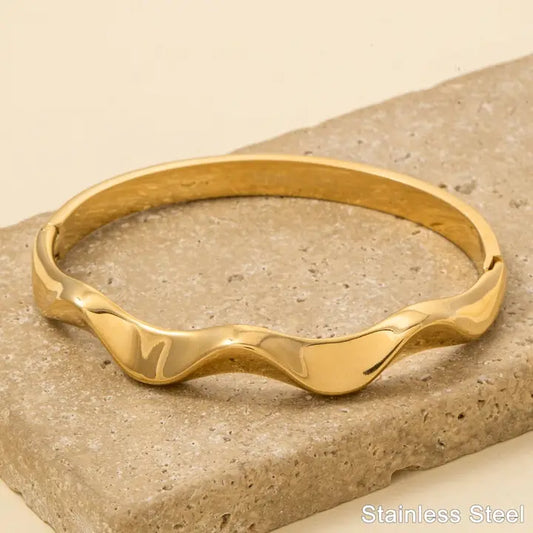 Stainless Steel Wavy Hinge Bangle Bracelet