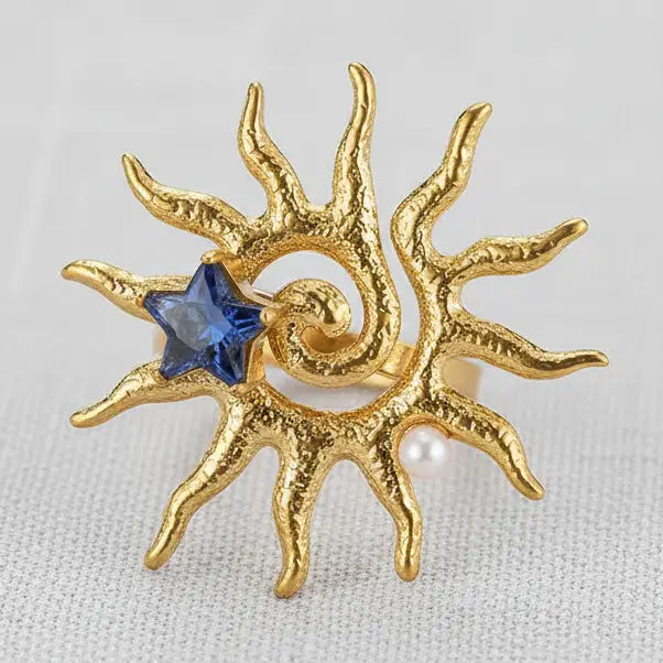 Geometric Pearl Cubic Zirconia Open Ring