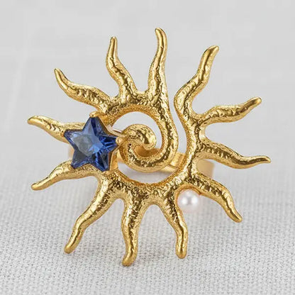 Geometric Pearl Cubic Zirconia Open Ring
