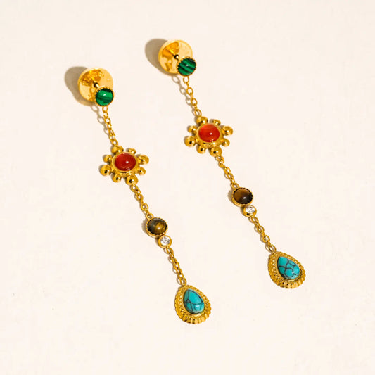 Bellevie 18K Gold Non-Tarnish Boho Gemstone Drop Earrings