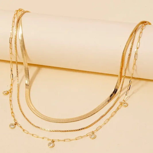Layered Chain Rhinestone Necklace