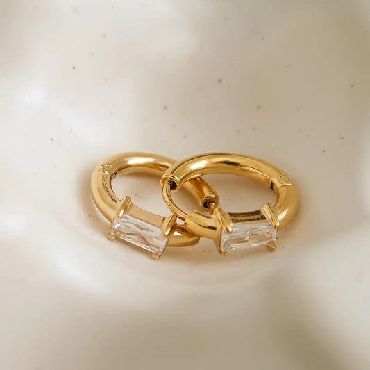 Adhara 18K Gold Non-Tarnish Cz Huggie Earrings