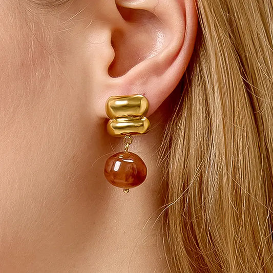 Annina 18K Gold Non-Tarnish Agate Drop Earrings