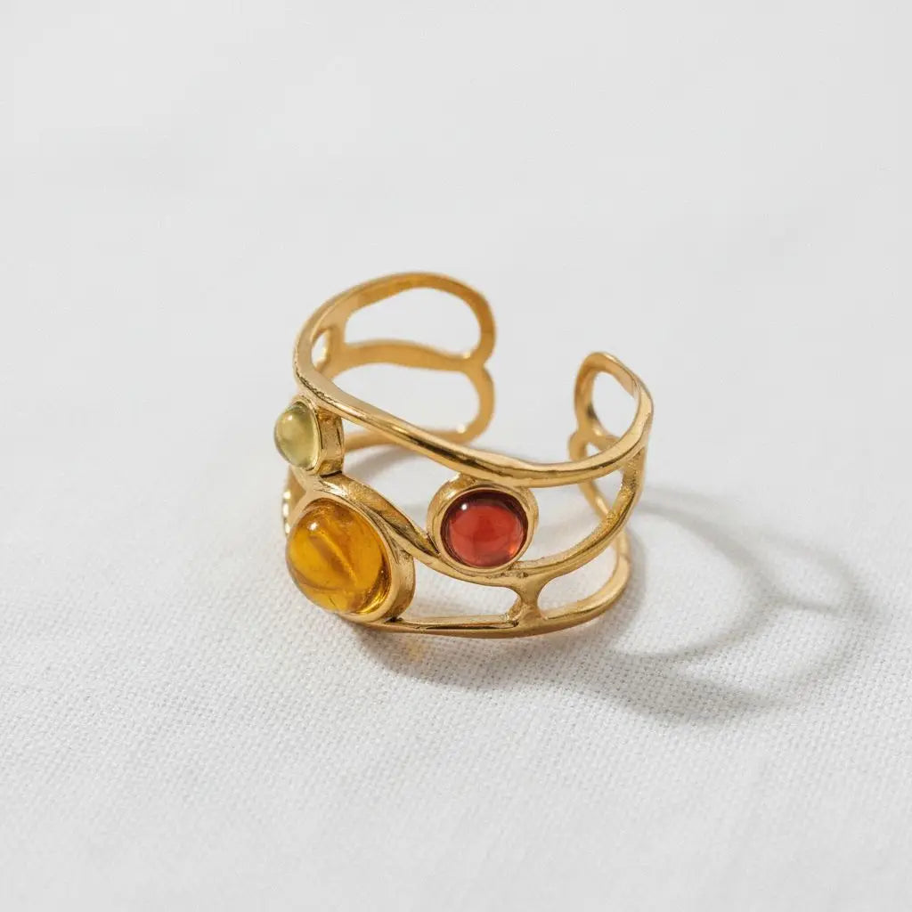 Colorful Inlaid Geometric Open Ring in Titanium Steel