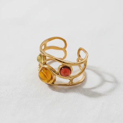 Colorful Inlaid Geometric Open Ring in Titanium Steel