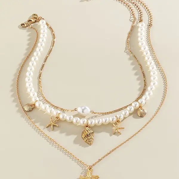 Pearl Starfish and Seashell 3pc Necklace