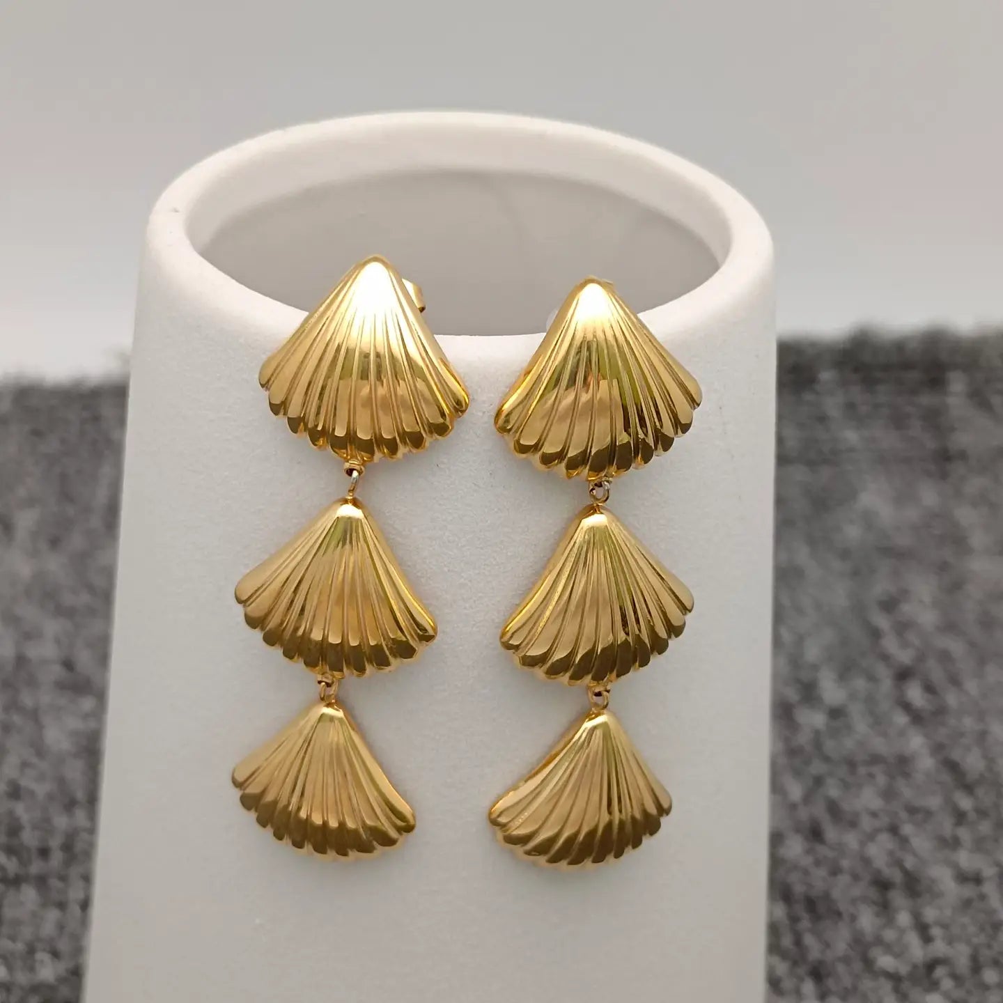 Triple Scallops 18K Gold Plated Dangle Earrings