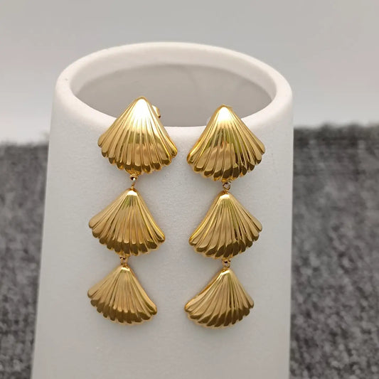 Triple Scallops 18K Gold Plated Dangle Earrings