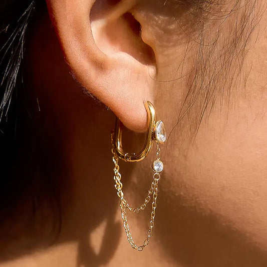 Lucienne 18K Gold Non-Tarnish Cz Chain Link Drop Earrings