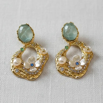 Vintage Pearl Rhinestone Flower Earrings