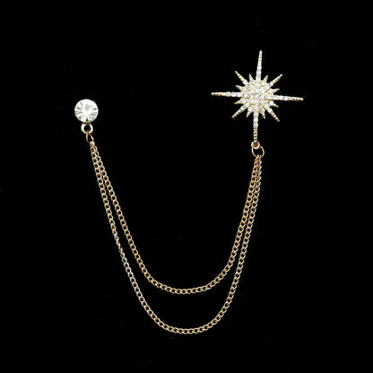 Starburst Rhinestone Double-Chain Dangle Brooch