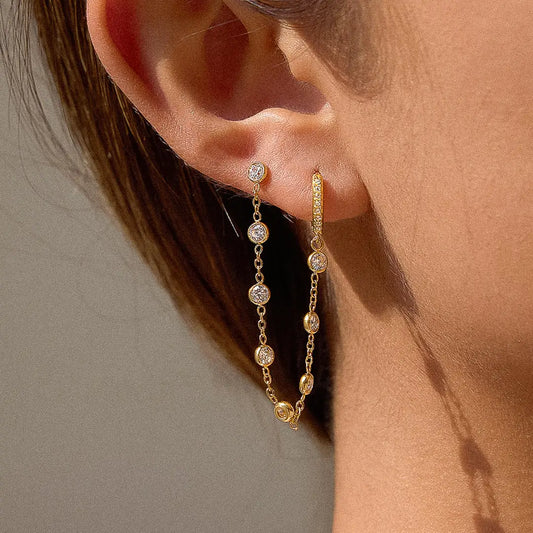 Daffira 18K Gold Non-Tarnish Crystal Chain Link Earrings