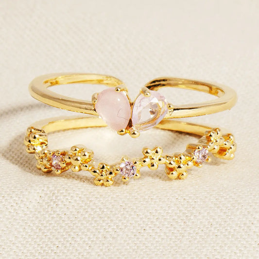 Two Row Floral Rhinestone Ring
