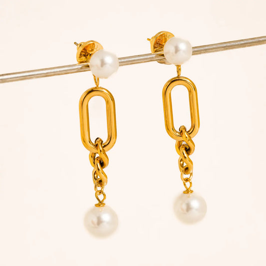 Lyrisme 18K Gold Non-Tarnish Pearl Drop Chain Earrings