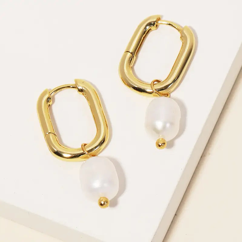 Pearl Drop Oval Hoop Earrings