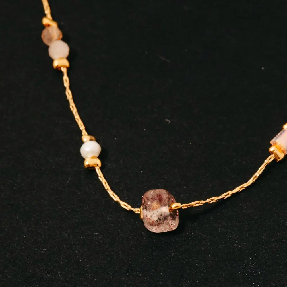 Pearl and Chip Stone Station Beads Chain Necklace