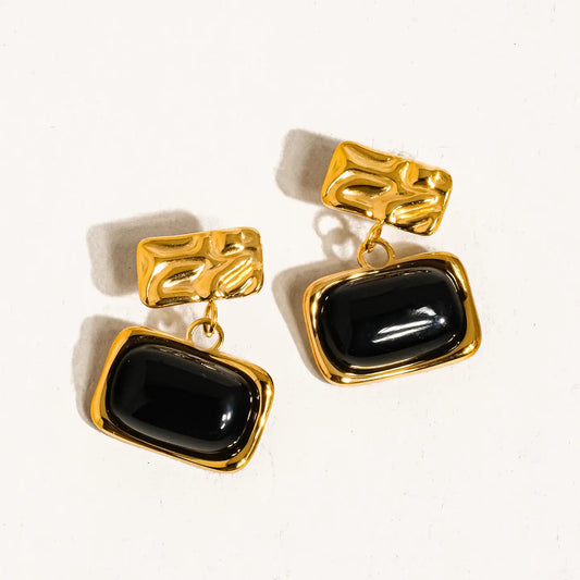 Juniper 18K Gold Non-Tarnish Black Square Dangle Earring