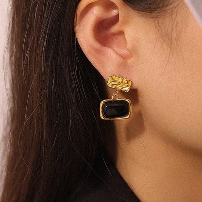 Juniper 18K Gold Non-Tarnish Black Square Dangle Earring