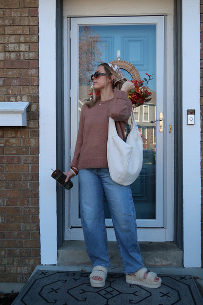 Panel Stitch Crescent Leather Shoulder Bag