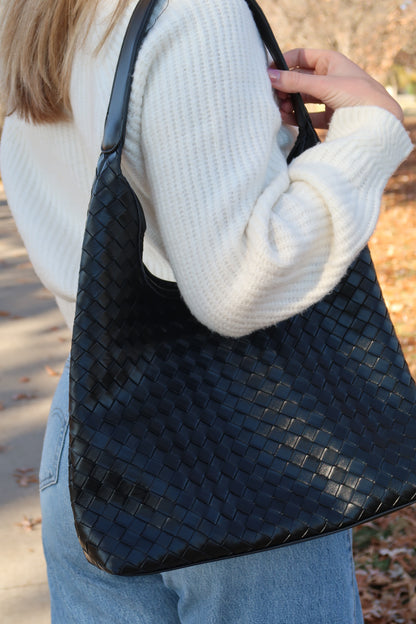 Black Woven Leather Tote Bag