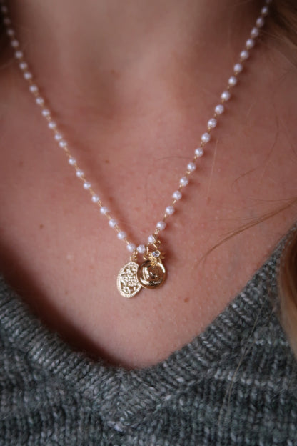 Multi Charms Pearl Station Chain Necklace