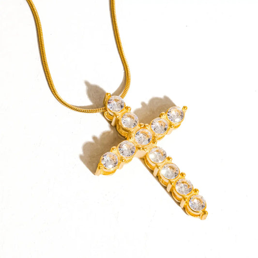 Raven 18K Gold Non-Tarnish Cz Cross Necklace